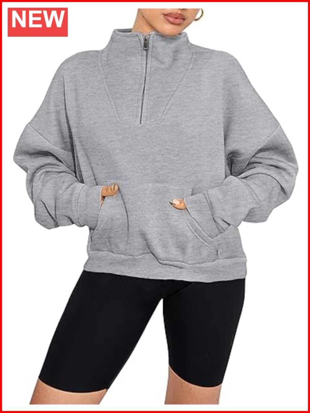 Women's Long Sleeve Quarter Zip Crop Sweatshirt Oversized Pullover